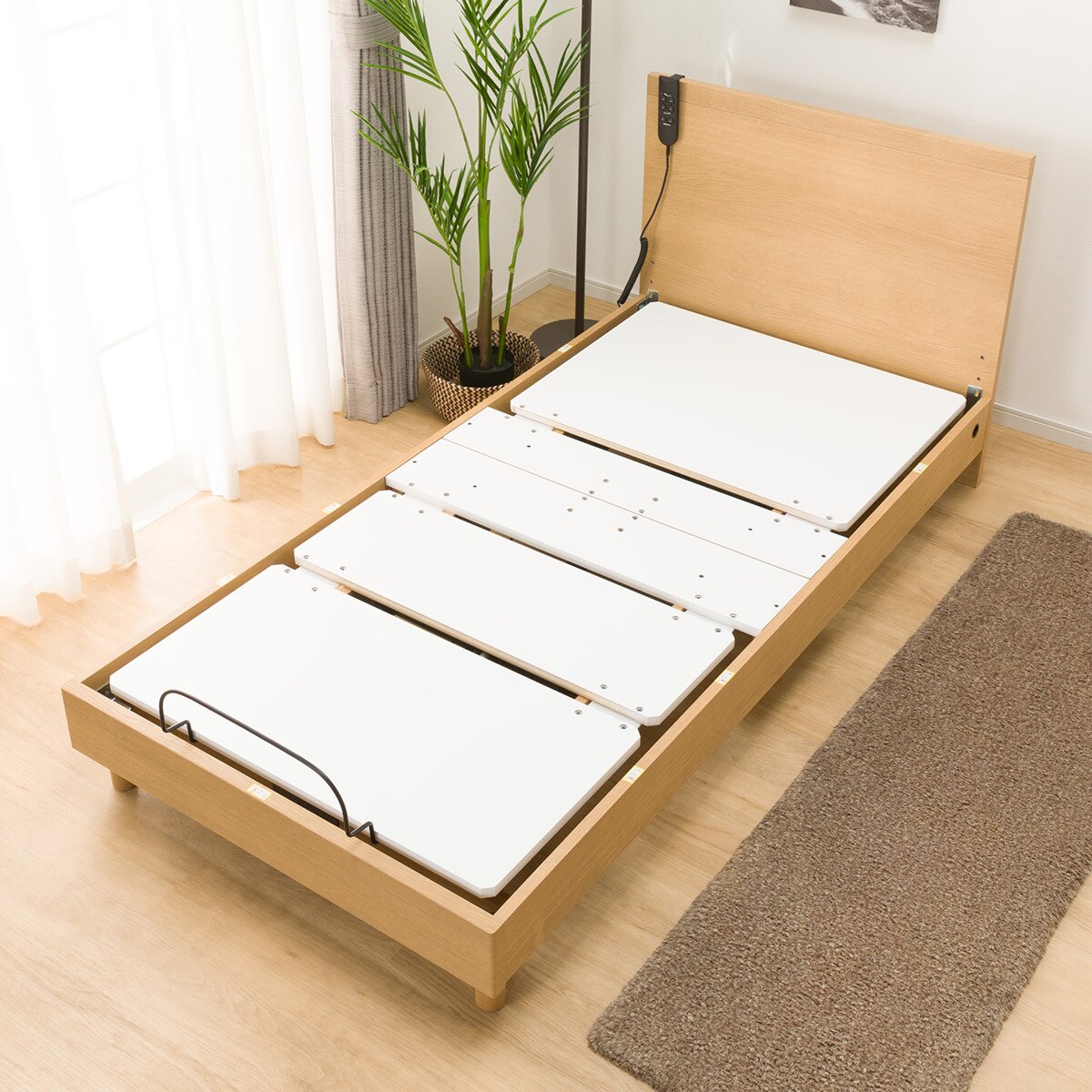 セットシングルベッド 非課税】電動シングルベッドフレーム＋マットレスセット(NS001 LEG LBR