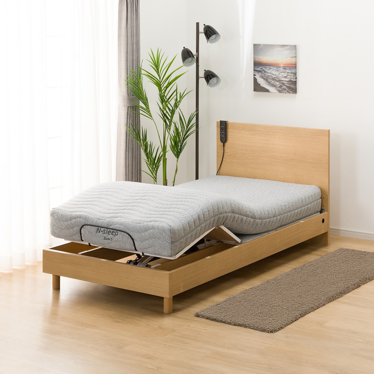 非課税】電動シングルベッドフレーム＋マットレスセット(NS001 LEG LBR