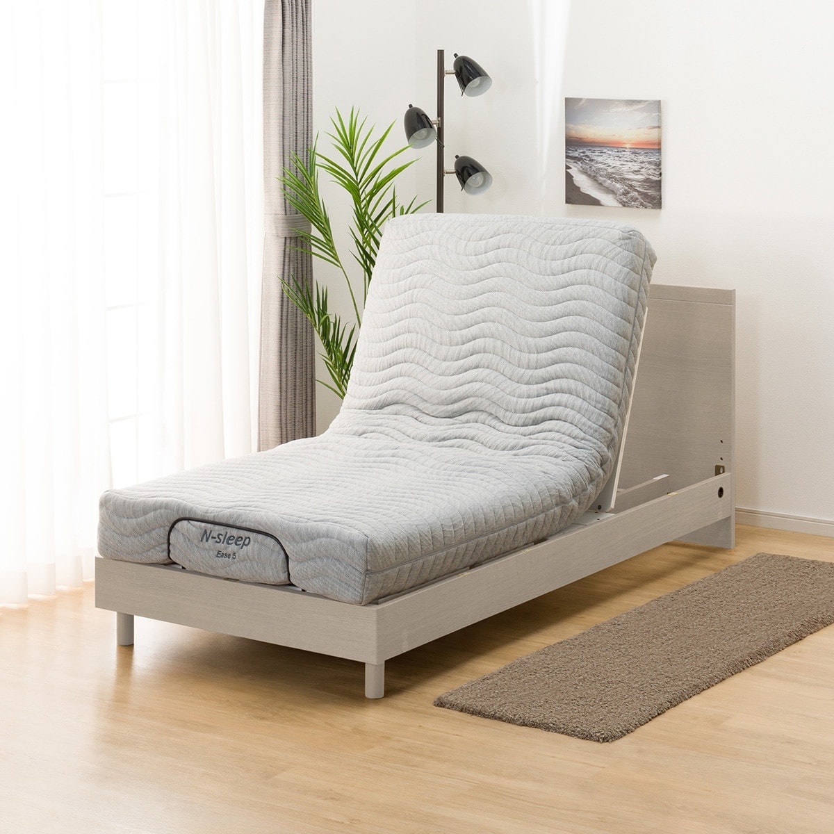 非課税】電動シングルベッドフレーム + マットレスセット(NS001 LEG GY
