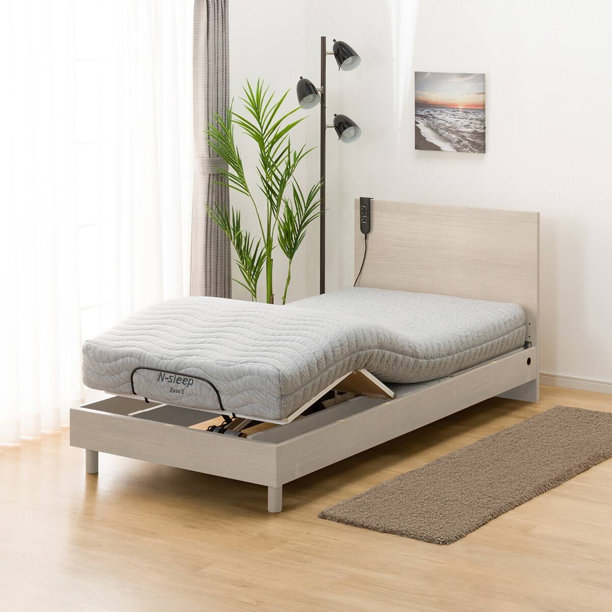 非課税】電動シングルベッドフレーム + マットレスセット(NS001 LEG GY