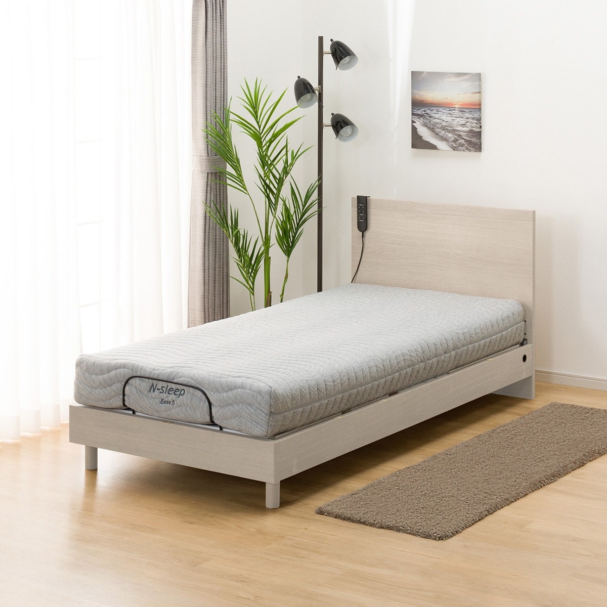 非課税】電動シングルベッドフレーム + マットレスセット(NS001 LEG GY