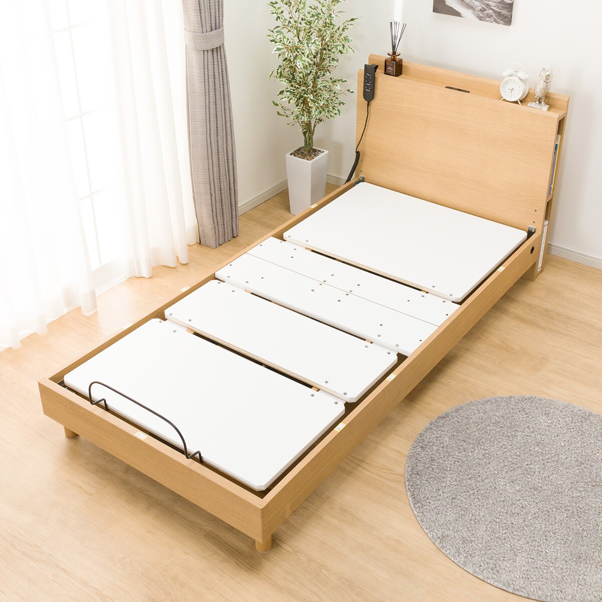 【福岡市限定】シングルベッドセット ニトリ 非課税】電動シングルベッドフレーム＋マットレス＋サイドガード2本