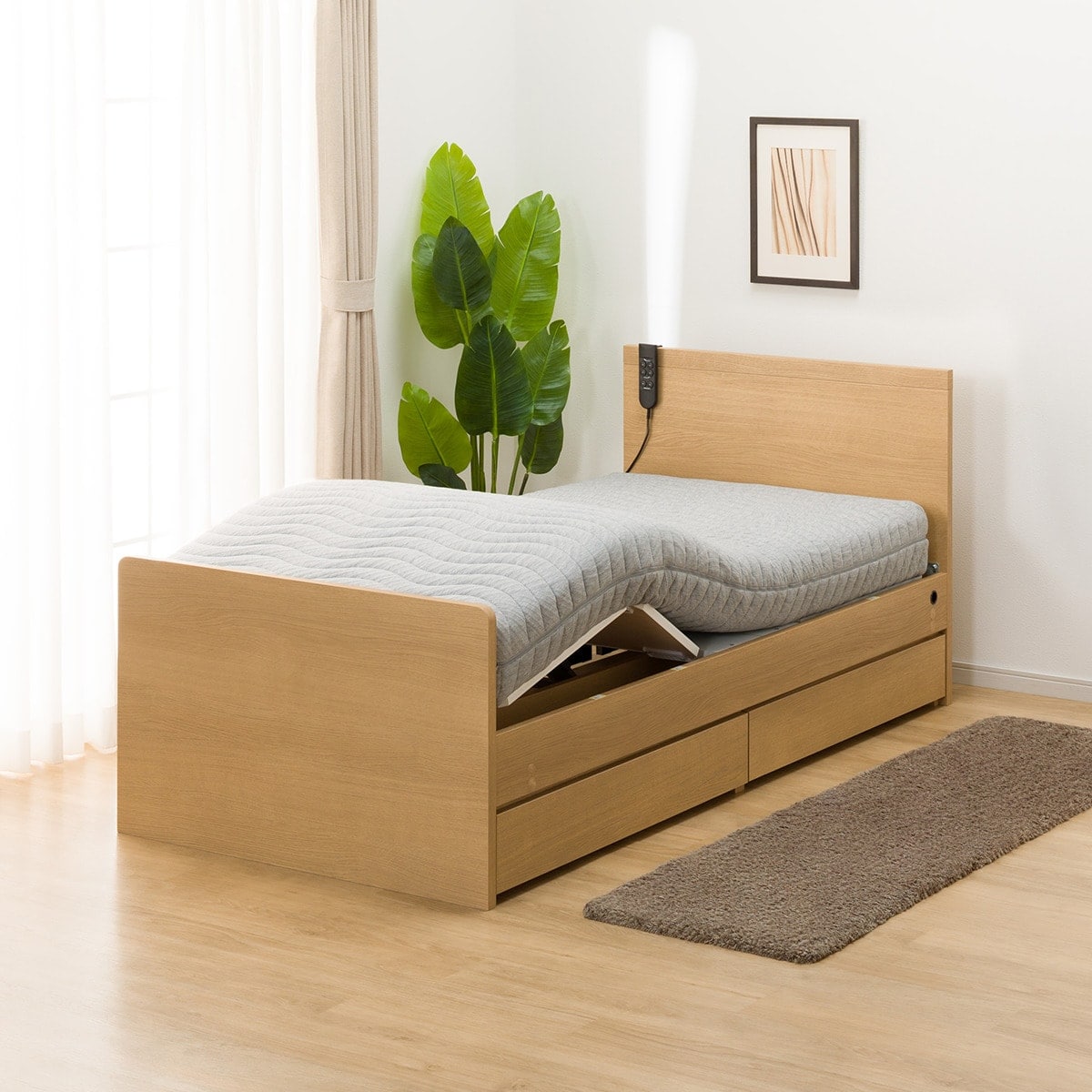 非課税】電動シングルベッドフレーム + マットレスセット(NS001 DR LBR