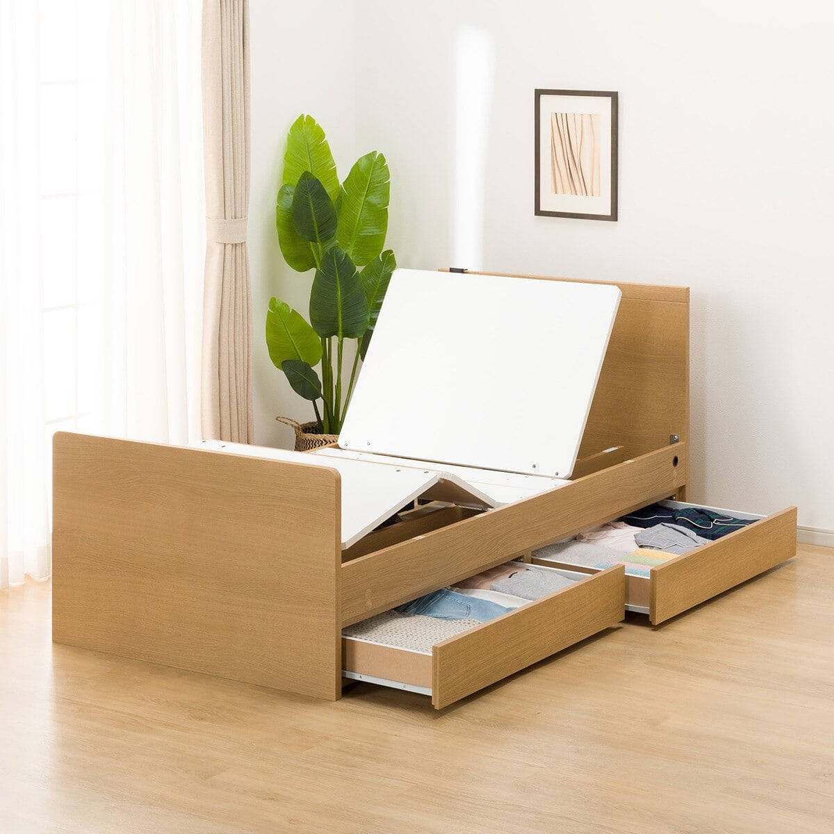 非課税】電動シングルベッドフレーム + マットレスセット(NS001 DR LBR