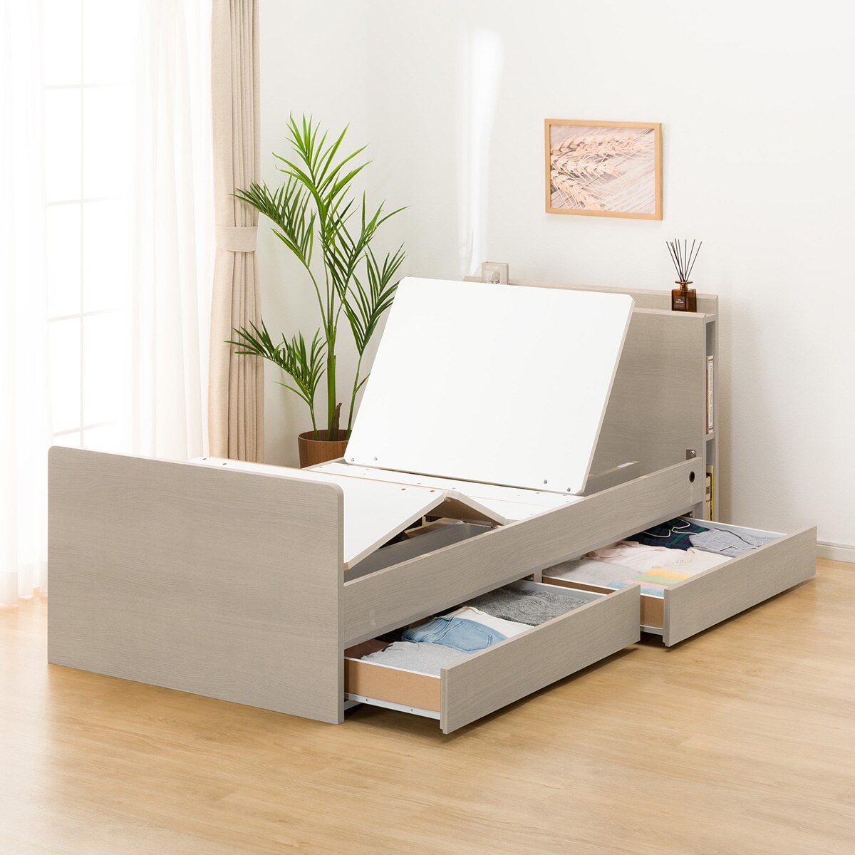 非課税】電動シングルベッドフレーム＋マットレスセット(NS003 DR GY