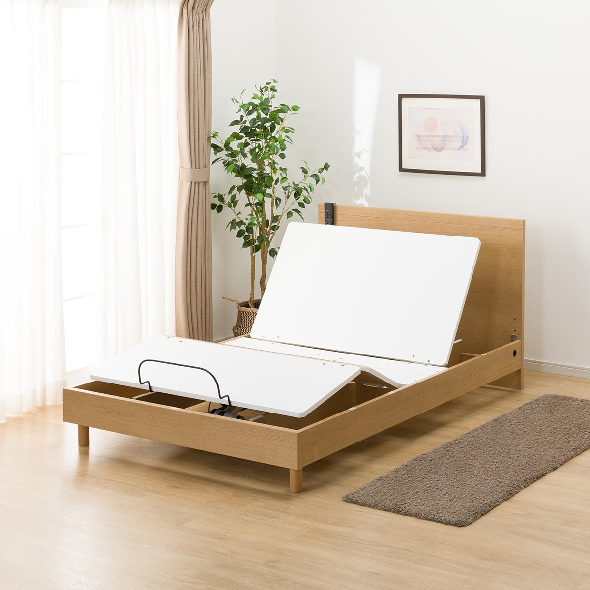 限定値下げ　ベッドフレーム　セミダブル　インテリア岩永 電動セミダブルベッドフレーム(NS001 LEG LBR) | ニトリネット【公式