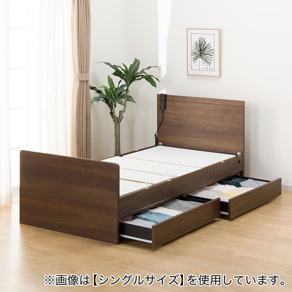 収納付き電動ベッド + マットレスセット セミダブル (NS001 DR 