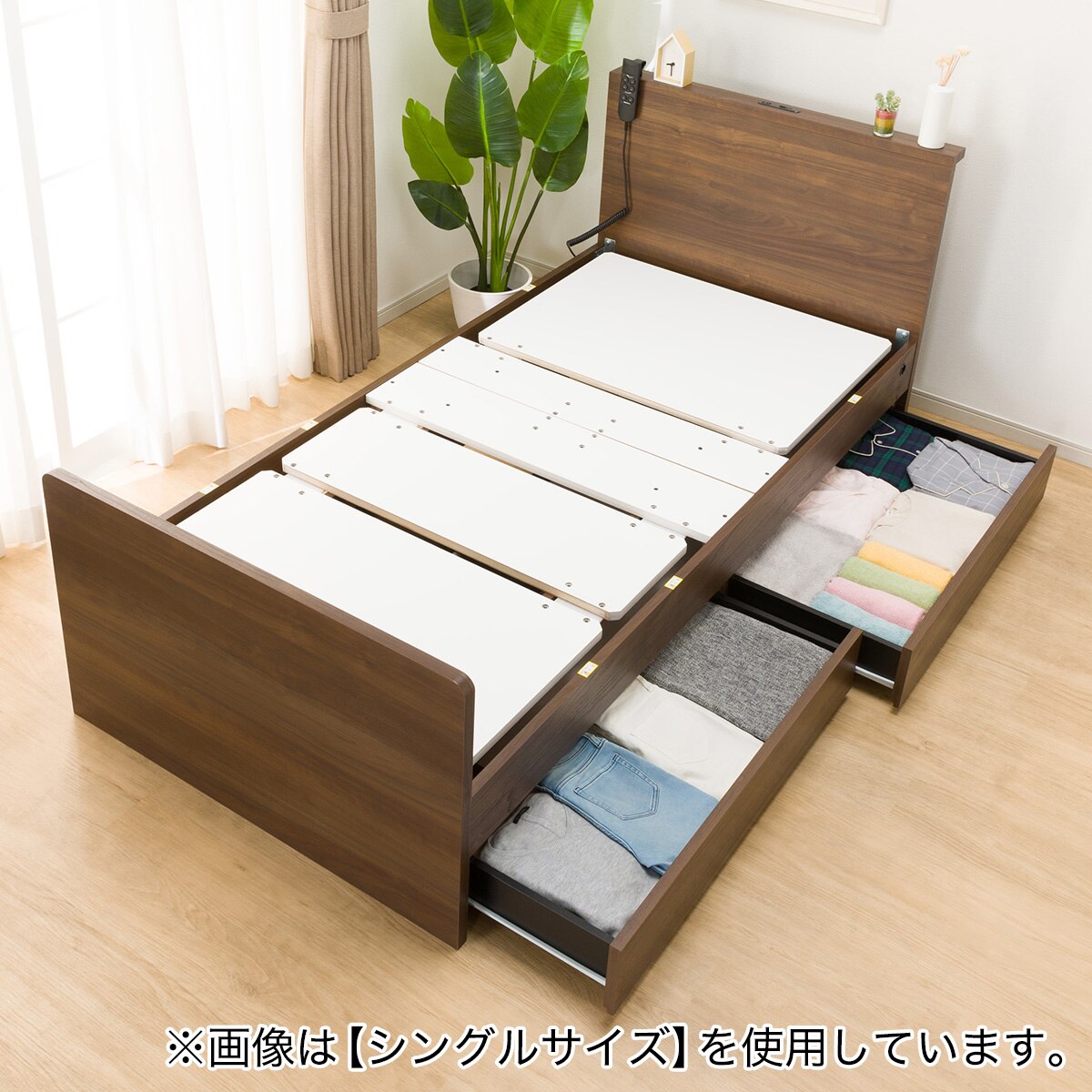 電動セミダブルベッドフレーム＋マットレス＋サイドガード2本セット