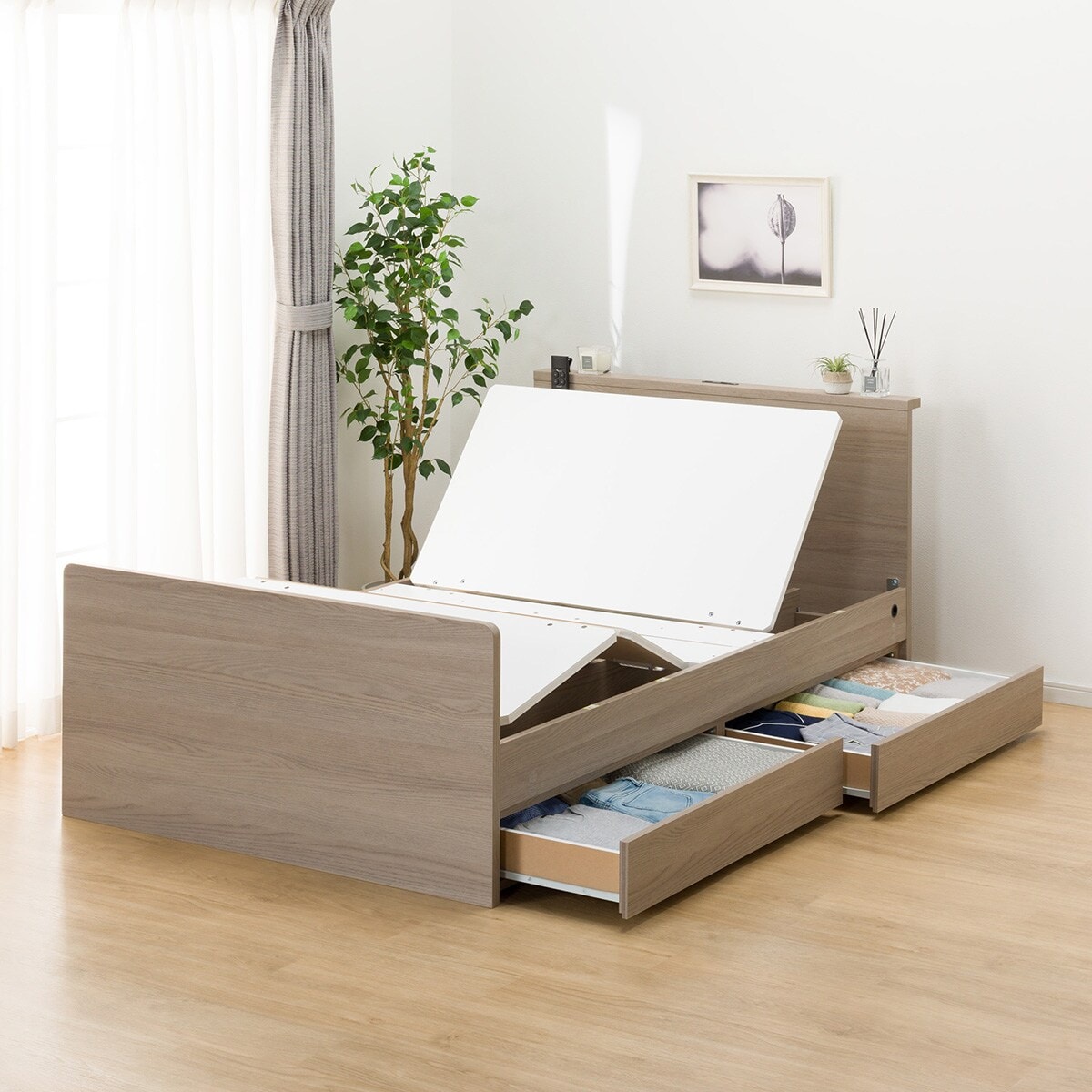 ニトリ セミダブルベッド マットレス付き 144cm 電動セミダブルベッドフレーム＋マットレスセット(NS002 DR GY/E5-02