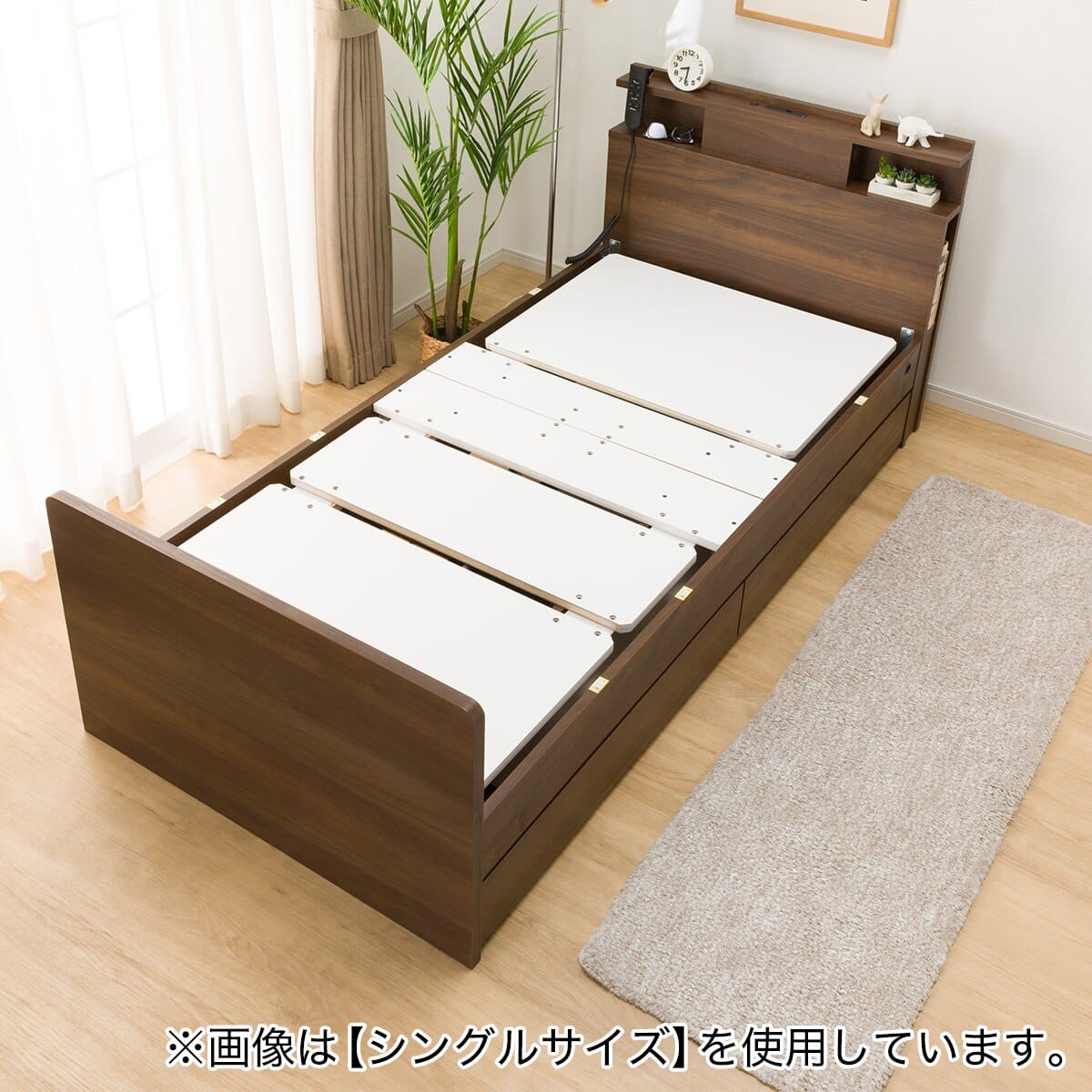 収納付き電動ベッド + マットレスセット セミダブル (NS004 DR