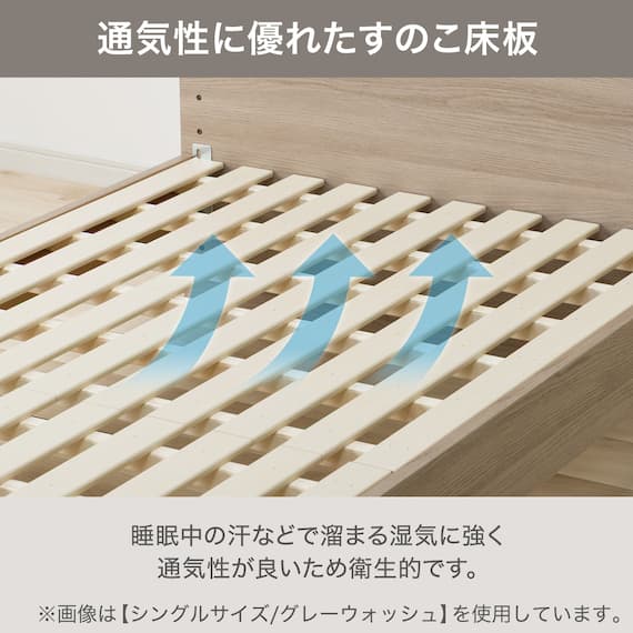 シングル 棚付きすのこベッドフレーム(NS-005 LEG/LOW すのこ GY2) 4枚目画像