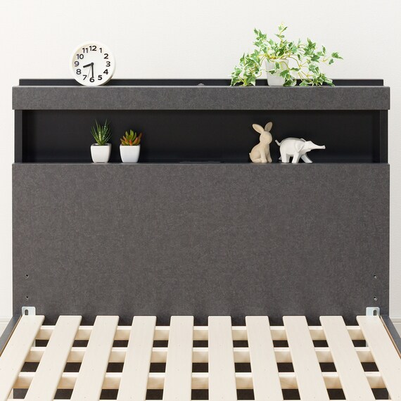 ベッドフレーム シングル 棚・サイド収納・ライト付きタイプ2 (NS-005 LEG/LOW すのこ GY2) 12枚目画像