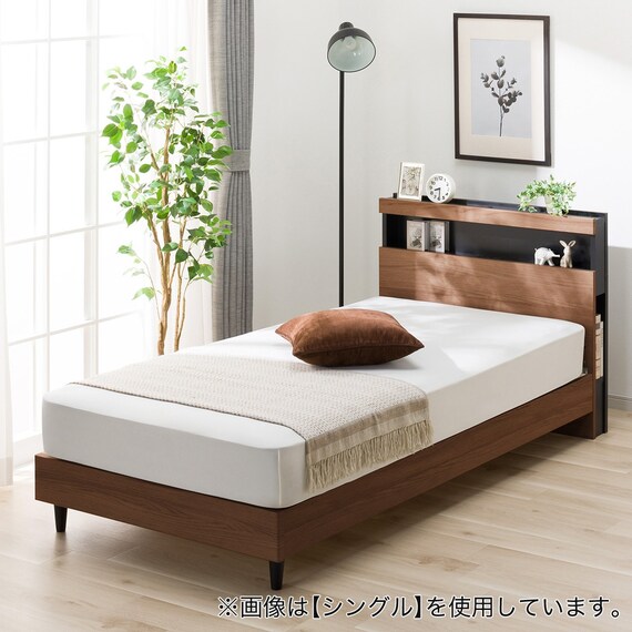 ベッドフレーム クイーン 棚・サイド収納・照明付きタイプ2 (NS-005 