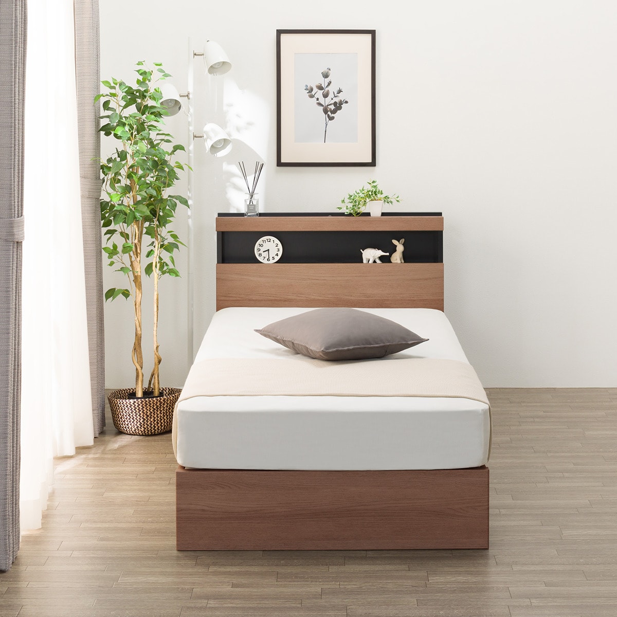 シングル 棚・ 収納付きベッドフレーム(NS-005 浅型 床板 MBR