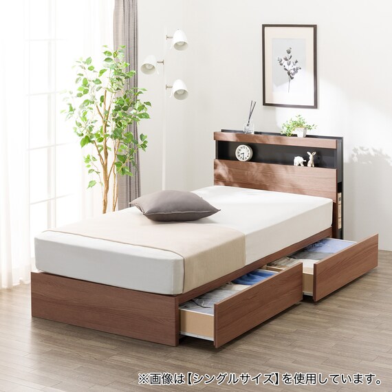 クイーン 棚・ 収納付きベッドフレーム(NS-005 浅型 床板 MBR) 1枚目画像