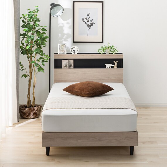 シングル 棚付きすのこベッドフレーム(NS-005 LEG/LOW すのこ GY) 2枚目画像