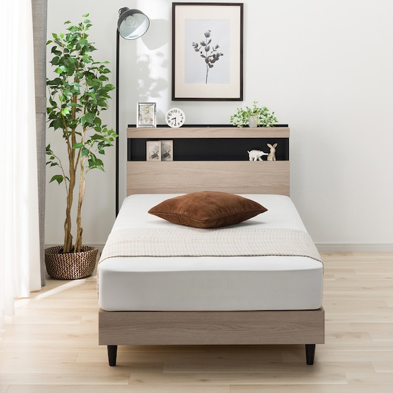 シングル 棚付きすのこベッドフレーム(NS-005 LEG/LOW すのこ GY) 6枚目画像