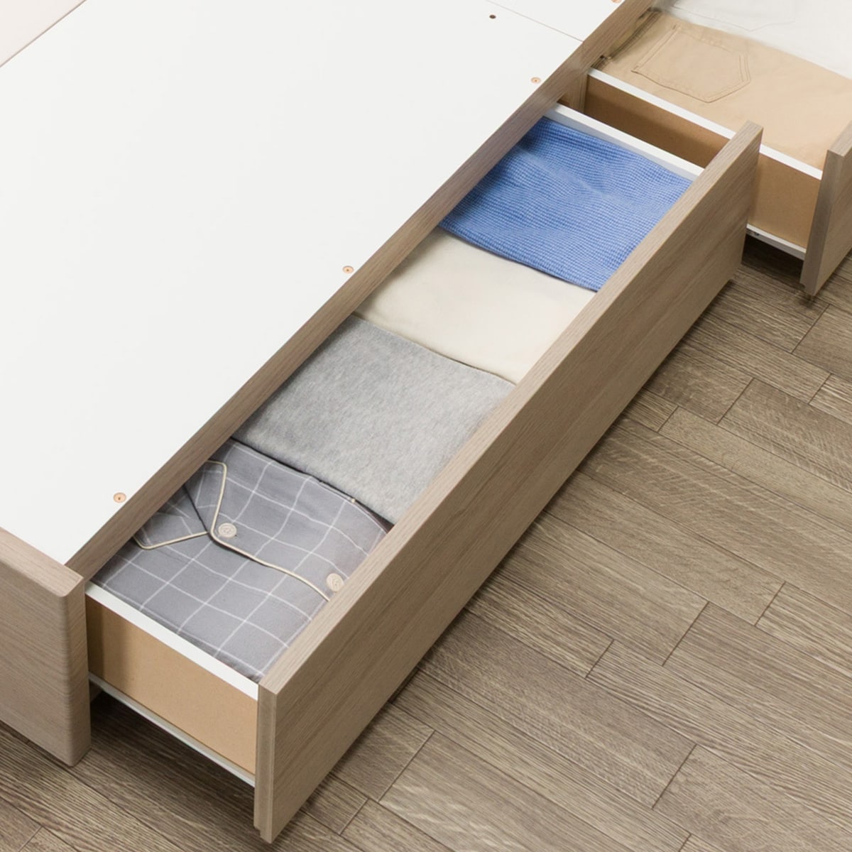 セミダブル 棚・ 収納付きベッドフレーム(NS-005 浅型 床板 GY