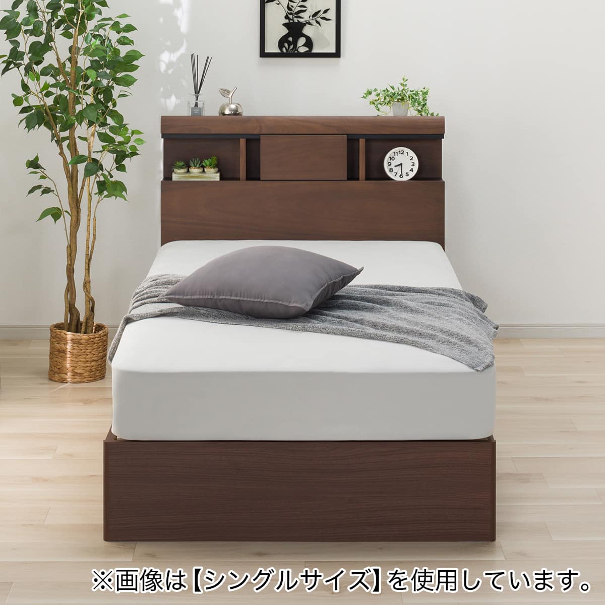 収納付きベッドフレーム ダブル (WP301 棚・サイド収納・コンセント
