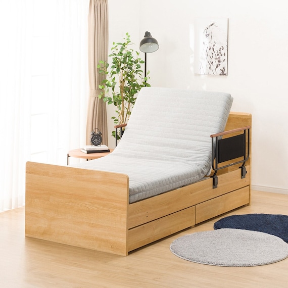 【非課税】電動シングルベッドフレーム+マットレス+サイドガード2本セット(メリッサ3 DR 2M02 LBR/NスリープE1-03VB) 2枚目画像