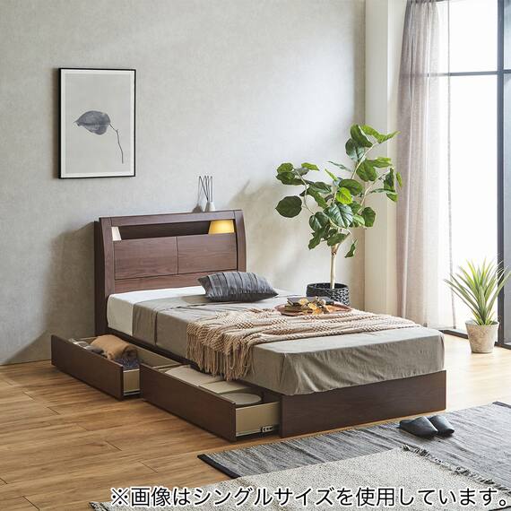 棚・コンセント・照明付きセミダブルベッドフレーム(KB MBR 引出付き/すのこ) 1枚目画像