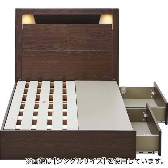 棚・コンセント・照明付きセミダブルベッドフレーム(KB MBR 引出付き/すのこ) 6枚目画像