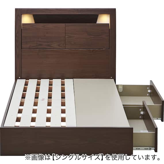 棚・コンセント・照明付きセミダブルベッドフレーム(KB MBR 引出付き/すのこ) 6枚目画像