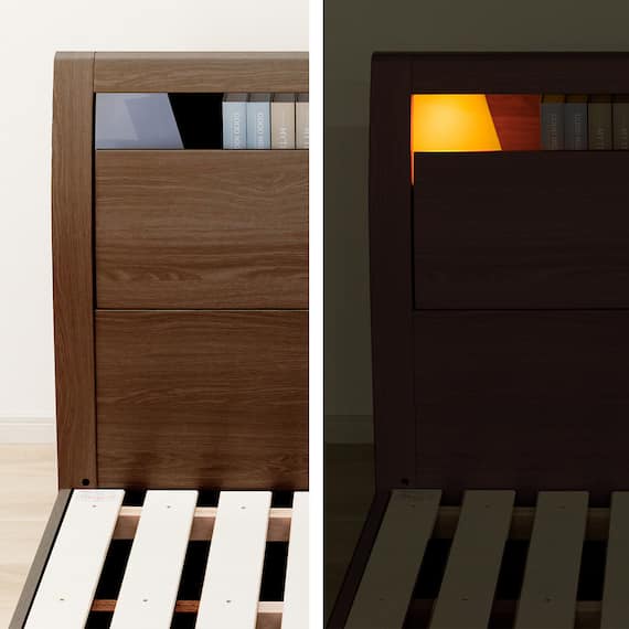 棚・コンセント・照明付きセミダブルベッドフレーム(KB MBR 引出付き/すのこ) 8枚目画像