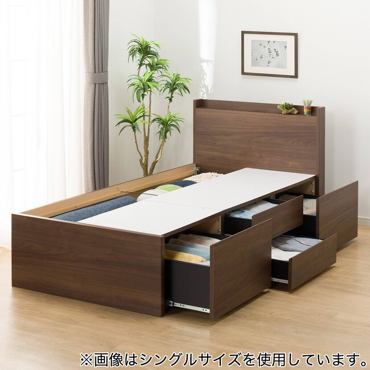 大容量収納×棚・コンセント付き】チェストベッド + マットレスセット
