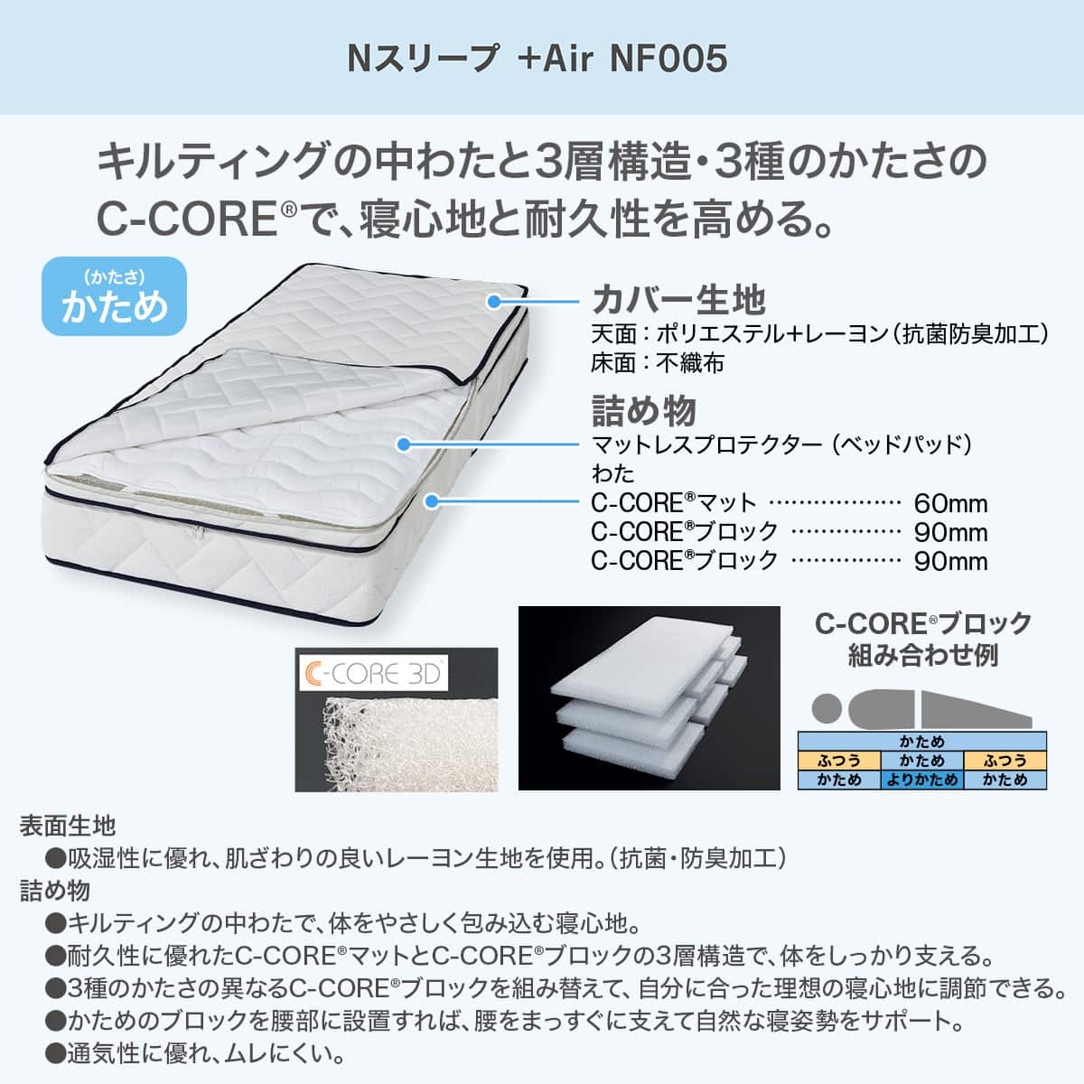 通気性の良い高反発クイーンマットレス(Nスリープ プラスエア NF005