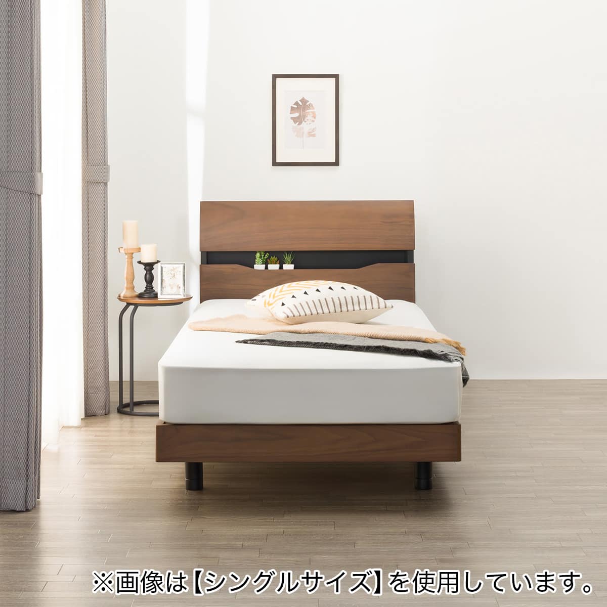 すのこベッドフレーム ダブル (MF403 棚・コンセント・ライト付き MBR