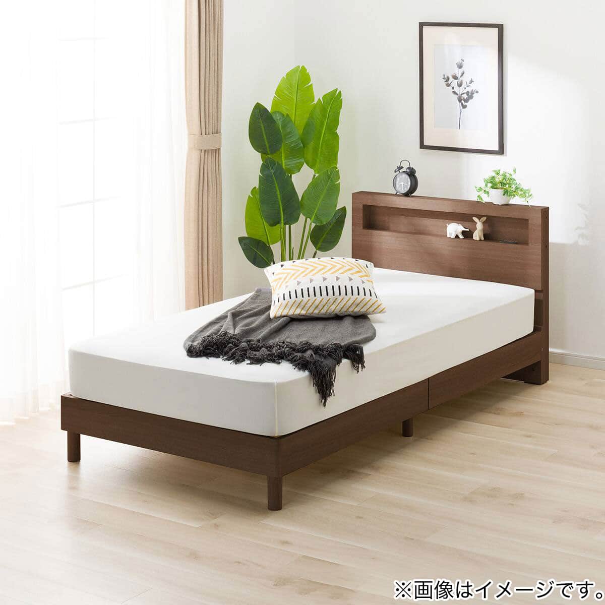 シングル すのこベッドフレーム マットレスセット(ヘンリックKD 棚