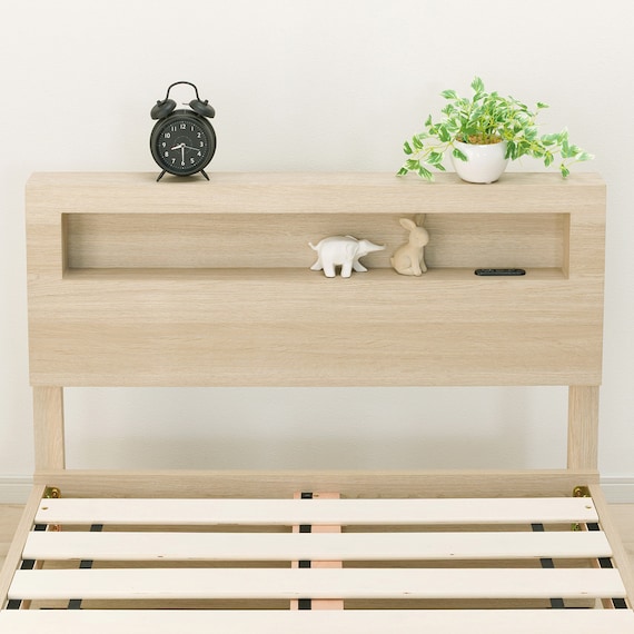 シングルベッドフレーム(ヘンリック 棚・コンセント付き KD GW) 5枚目画像
