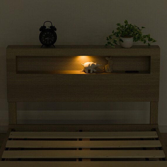 シングルベッドフレーム(ヘンリック 棚・コンセント付き KD GW) 6枚目画像