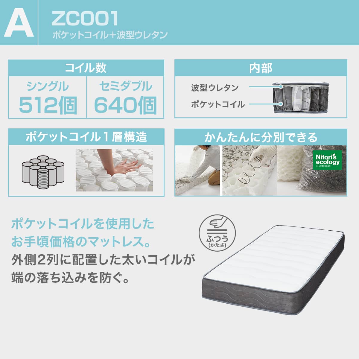 ニトリベット&マットレス すのこベッド + マットレスセット シングル (WD101 SL LBR/ZC001 EM