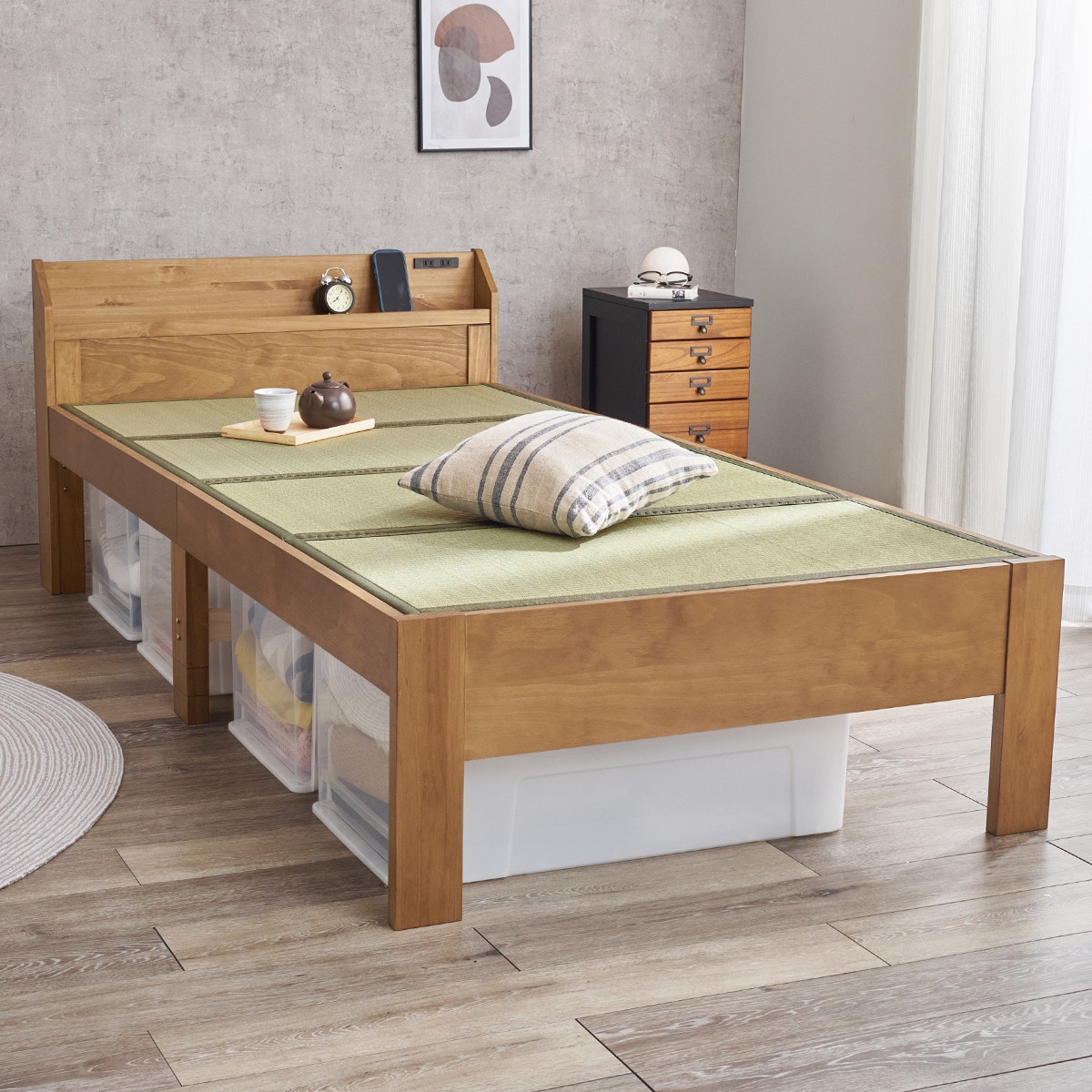 シングル 頑丈畳ベッド (棚コンセント付き LBR/GR) | ニトリネット