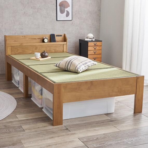 シングル 頑丈畳ベッド (棚コンセント付き LBR/GR) 1枚目画像