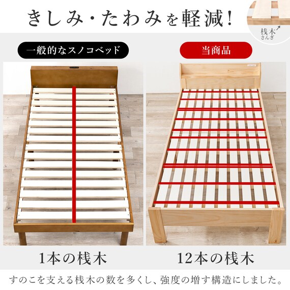 シングル 頑丈畳ベッド (棚コンセント付き LBR/GR) 12枚目画像