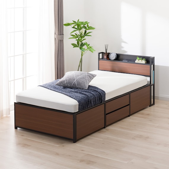 チェストベッドフレーム シングル (CL402 棚・コンセント付き MBR/BK) 1枚目画像