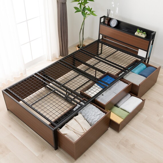 チェストベッドフレーム シングル (CL402 棚・コンセント付き MBR/BK) 11枚目画像