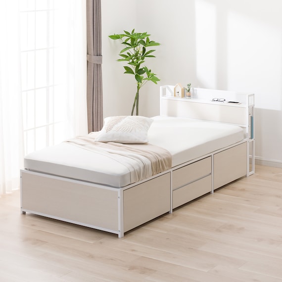 シングルベッドフレーム(CL402 収納・コンセント付き WW/WH) 1枚目画像