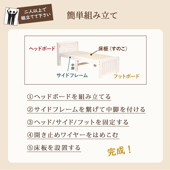 セミシングルショート ベッドフレーム (ボンネルコイルマットレス付き ホワイトウォッシュ) 13枚目画像