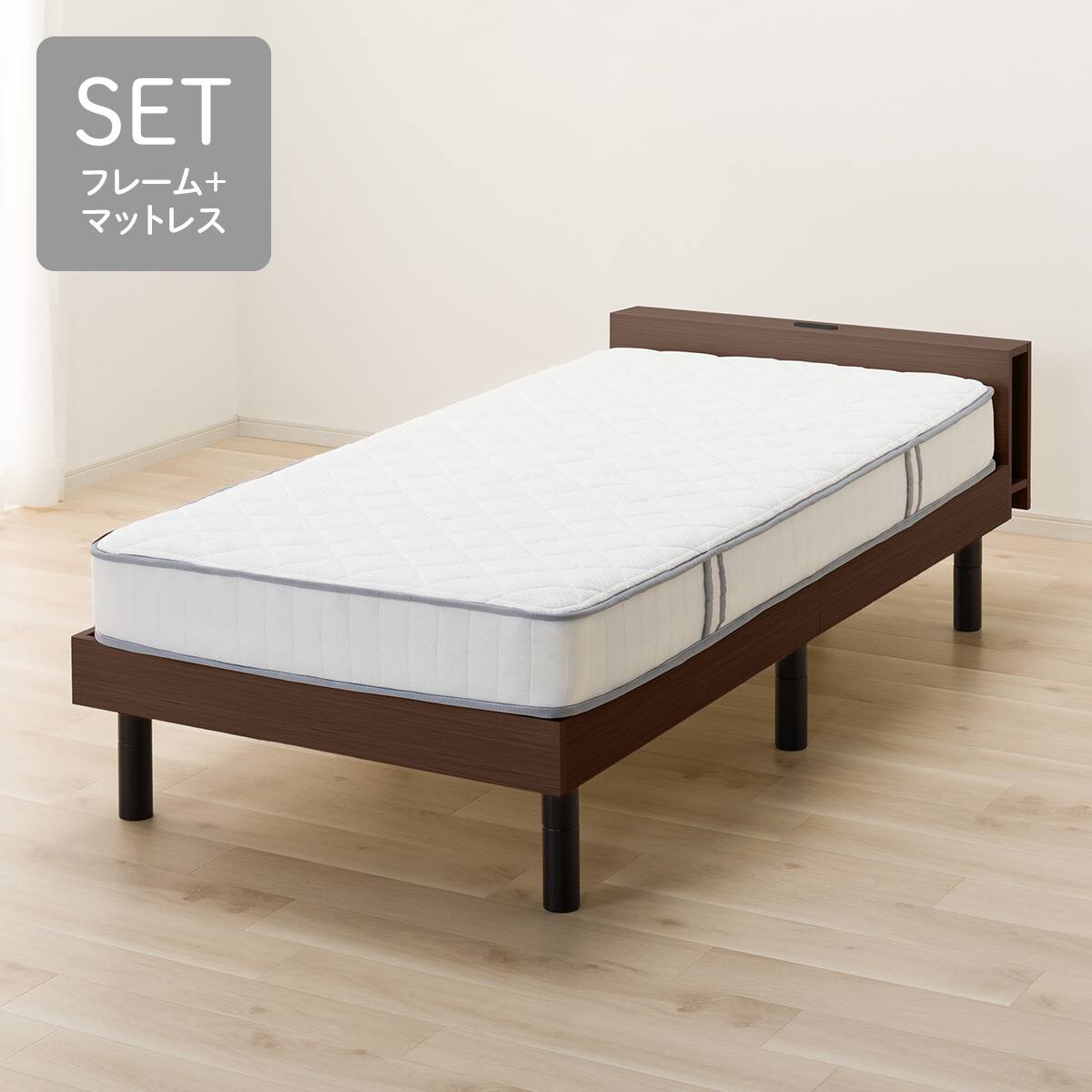 すのこベッド + マットレスセット シングル (MD002 GW/TH-001