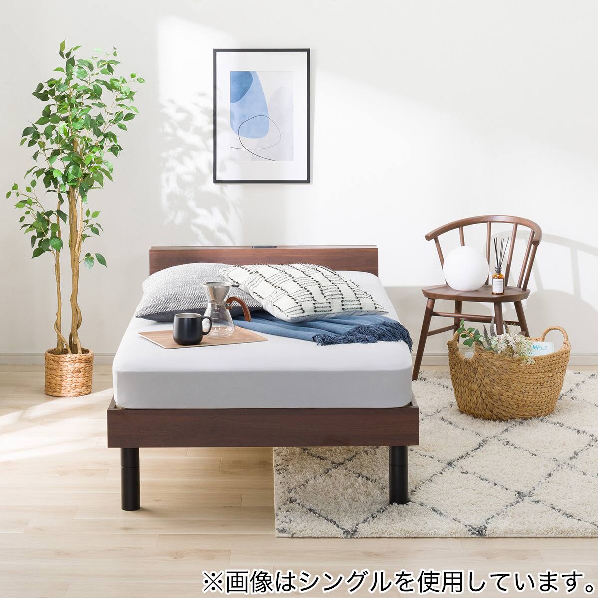 すのこベッドフレーム シングル (MD002 棚・サイド収納・コンセント
