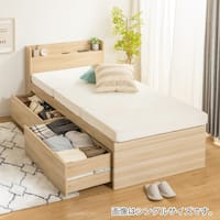セミシングルショート 棚コンセント付きチェストベッドフレーム (SCL 深引きタイプ ナチュラル)