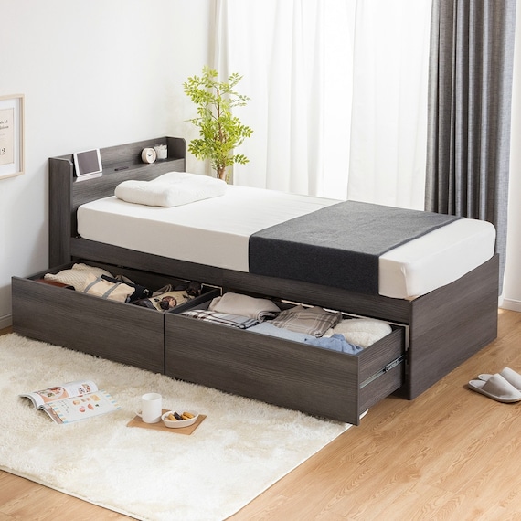 シングル 棚コンセント付きチェストベッドフレーム (SCL 深引きタイプ グレー) 1枚目画像