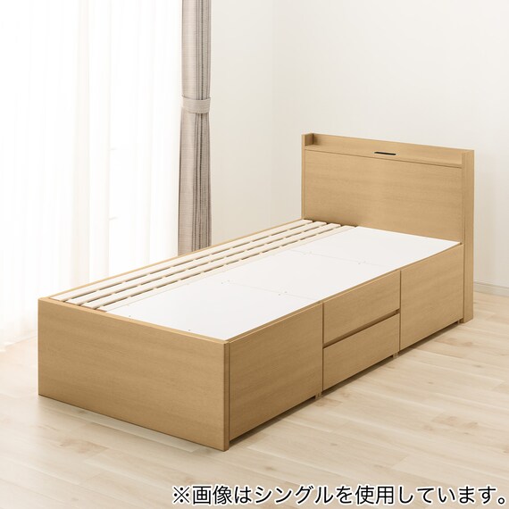 【大容量収納×棚・コンセント付き】チェストベッドフレーム シングル (N-ジオT2-DP 40O-S すのこ LBR) 14枚目画像