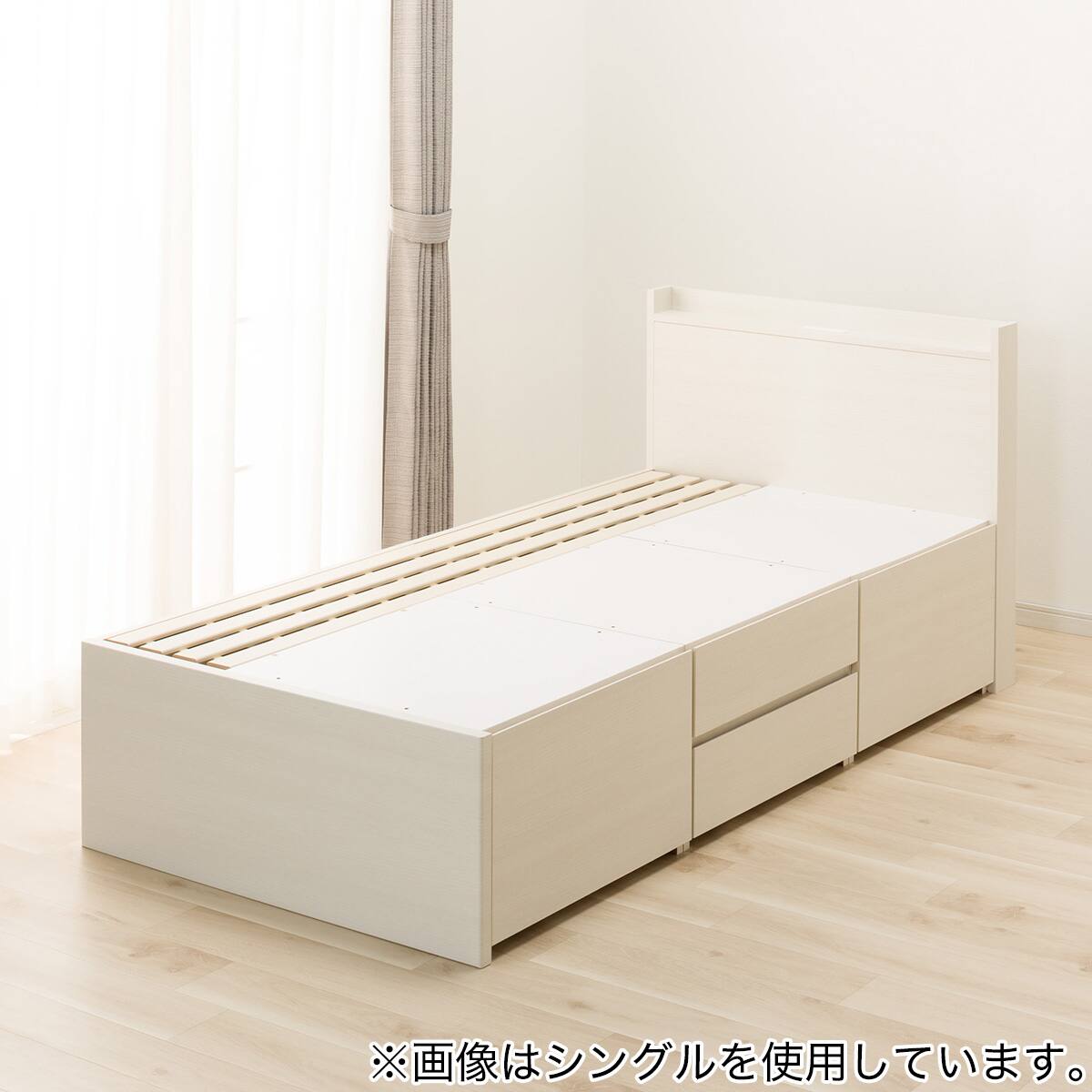 大容量収納×棚・コンセント付き】チェストベッドフレーム セミダブル