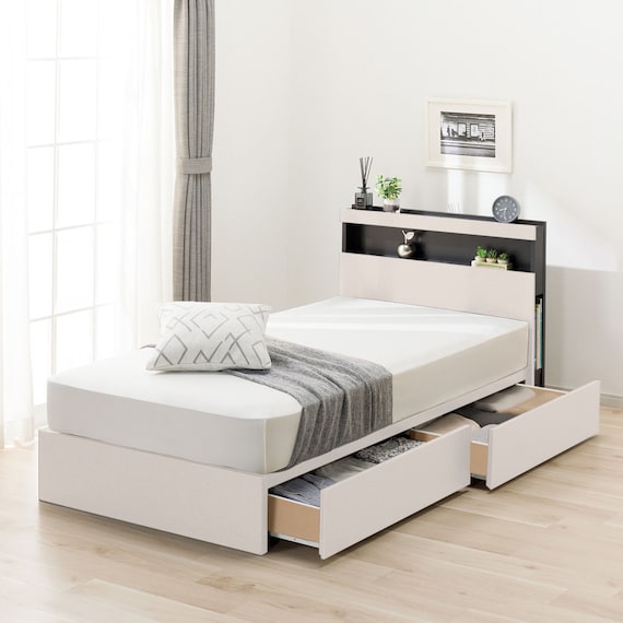 シングル 棚・ 収納付きベッドフレーム(NS-005 浅型 床板 WW) 1枚目画像