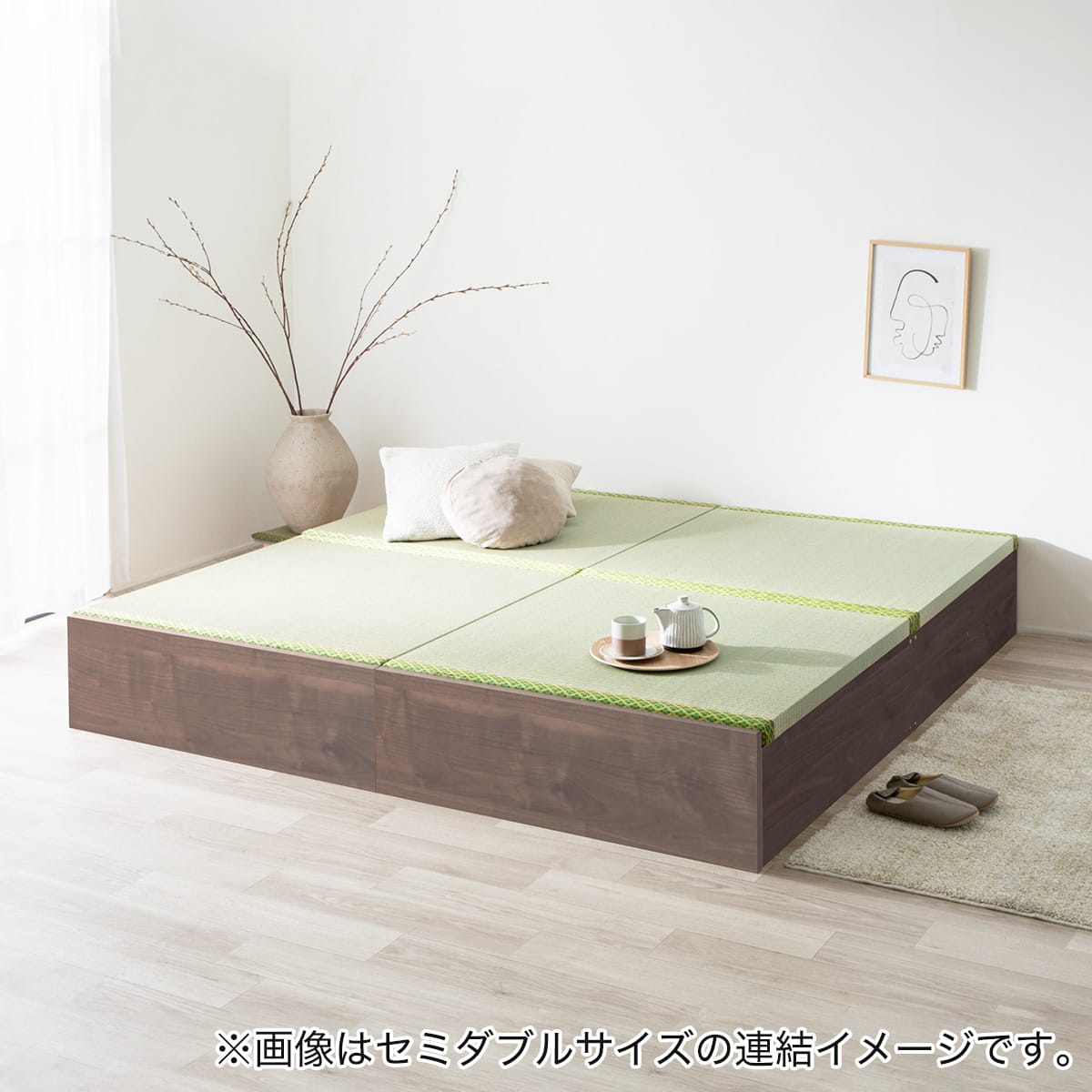 シングル 大容量収納 い草ベッド (ロータイプ パームウォールナット
